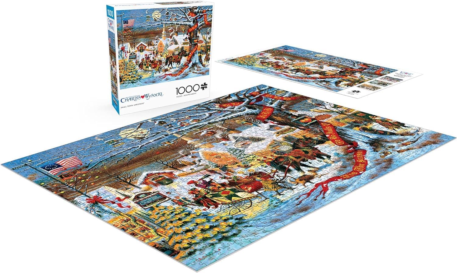 Buffalo Games - 1000 Piece Jigsaw Puzzle - Chrarles Wysocki Holiday Small Town Christmas - Challenging Holiday Scene Puzzles for Families and Adults