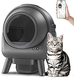 Beokeo Self-Cleaning Litter Box for Multiple Cats, Smart App-Controlled with Health Monitoring, 15-Day Odor-Free Capacity, Safe for Cats up to 18 lbs, B-Grey