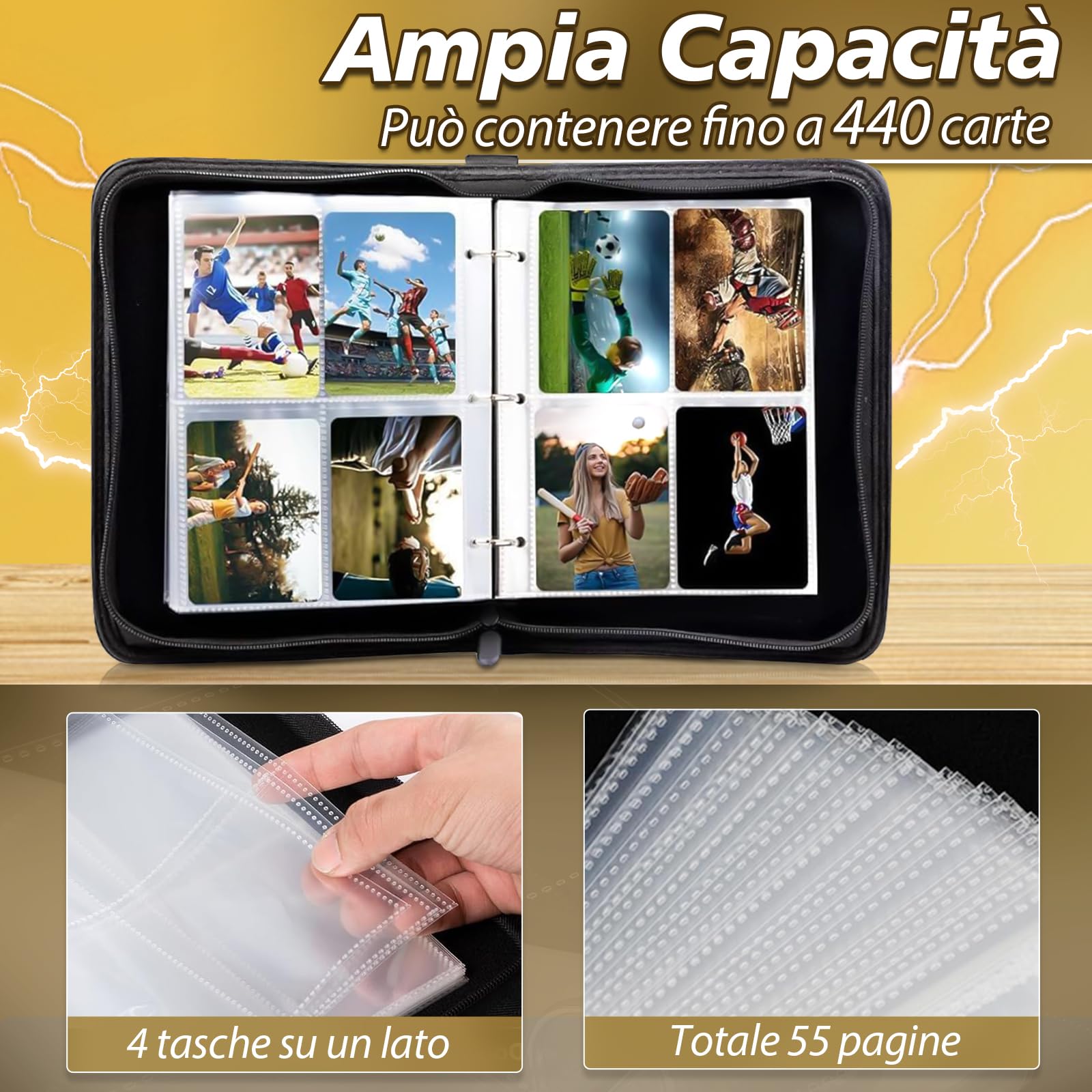 1 pezzo Libro di carte blu con 55 pagine e 440 slot per carte