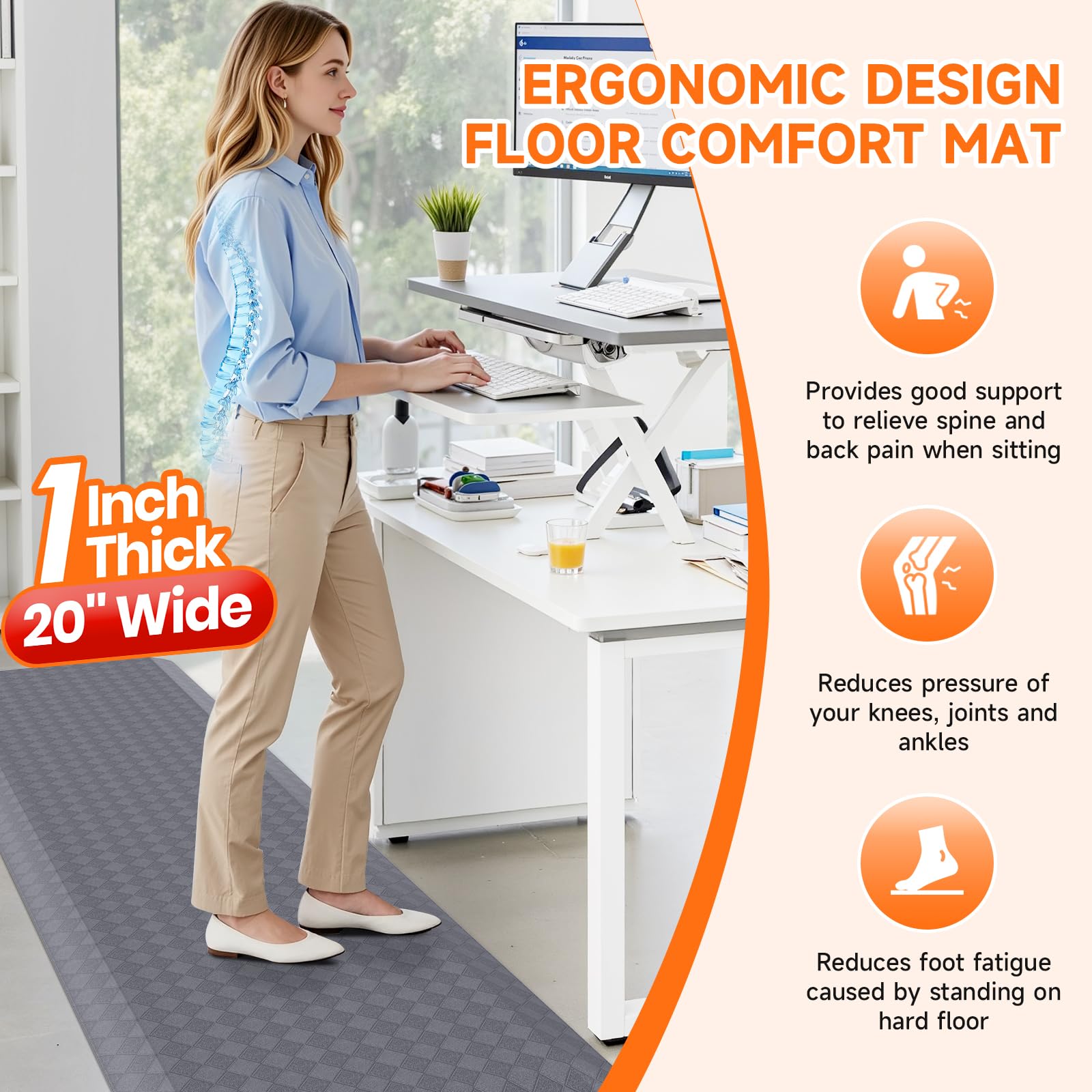 1" Thick Kitchen Mats for Floor, Water Resistant Floor Rug,Grey/72" x 20" — Amazon image 5