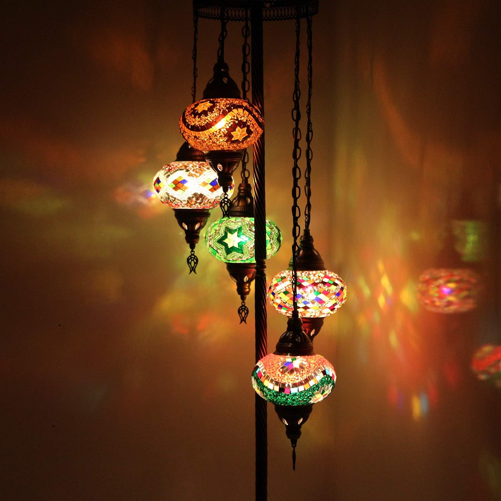 Multicolor Turkish Morrocan Mosaic Floor Lamp Light Hand Made 5 Large Globe