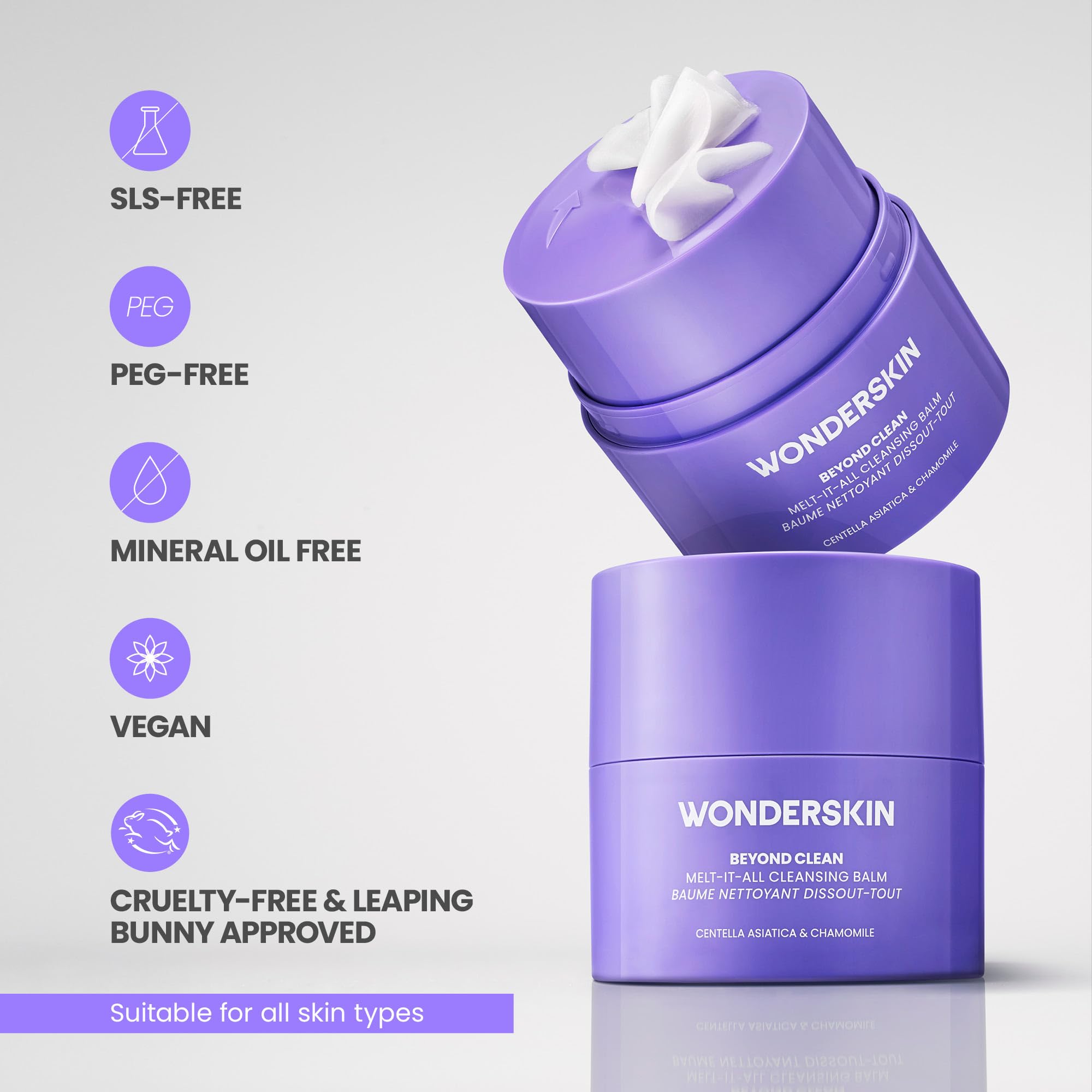 Wonderskin Cleansing Balm Ricarica - Da Balsamo a Latte Detergente, Detergente Viso Delicato e Idratante con Centella Asiatica e Camomilla