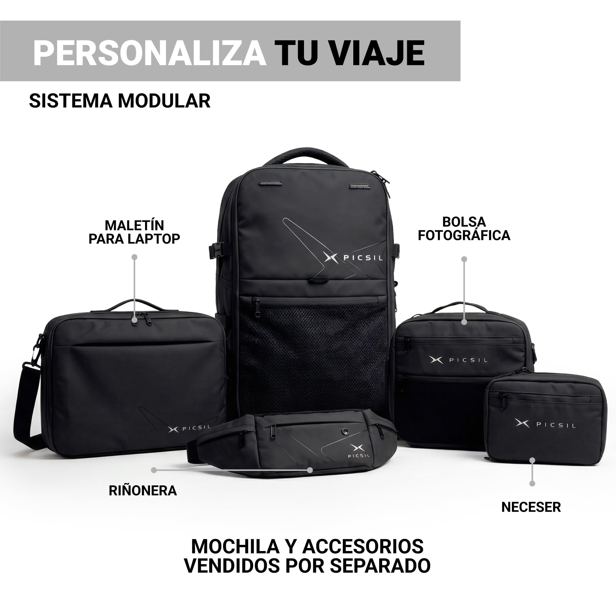 PICSIL Horizon Módulo Fotográfico - Camera Bag Acolchada y Modular 9,8L, Organizador de Cámara y Objetivos, Bolsa de Fotografía Impermeable - Moonless
