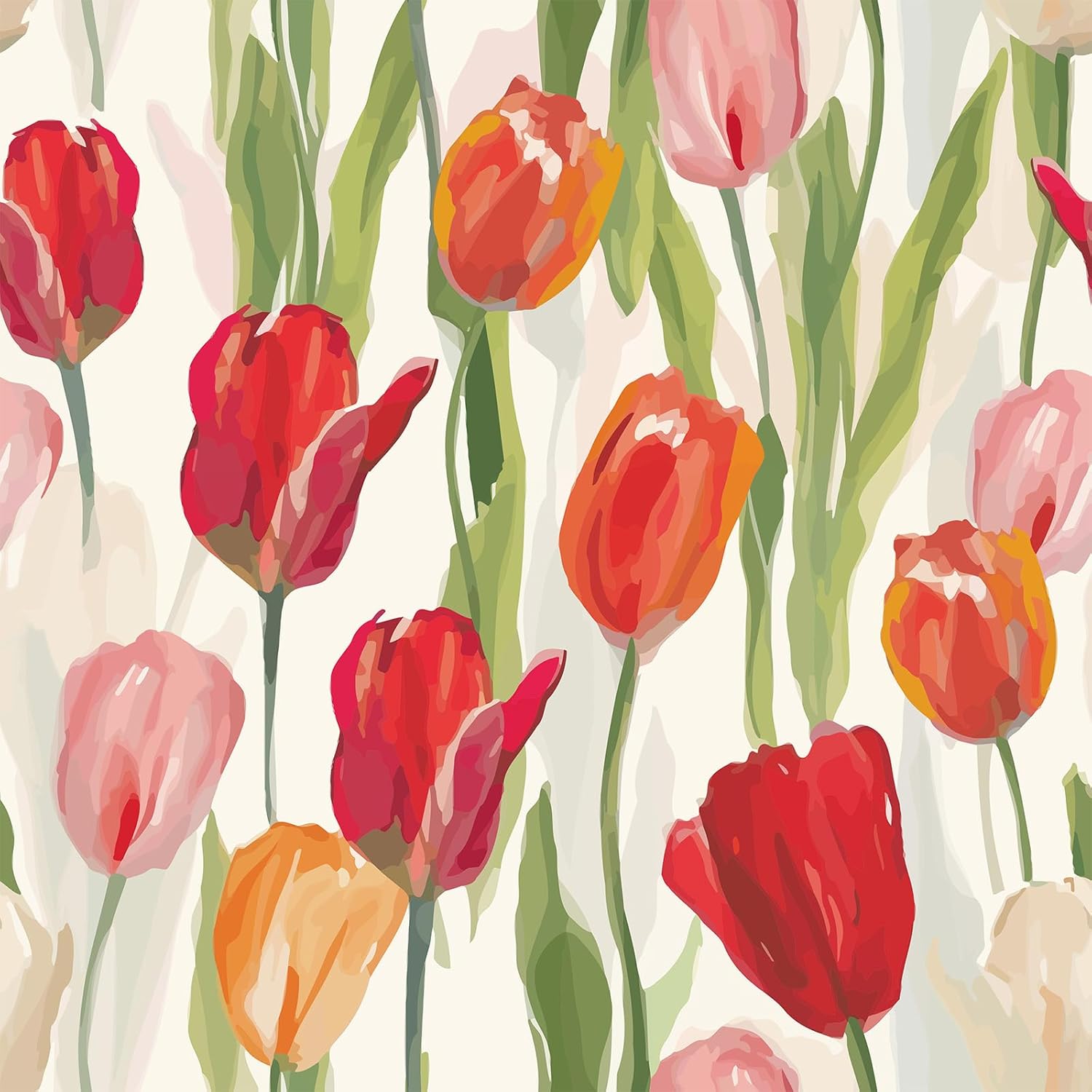 Floral Wallpaper Peel and Stick 17.3”X480” Vintage Tulip Colorful Flowers Contact Paper Boho Watercolor Removable Self Adhesive Wallpaper for Cabinets,Shelf Liner,Drawers