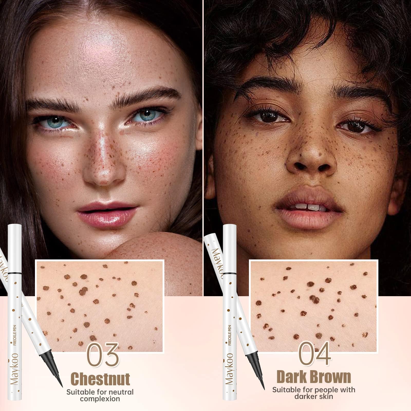 4 Colors Freckle Pen Set, MAYKOO Freckle Makeup Pen Waterproof, Quick Dry Fake Freckles Tool - Image 4