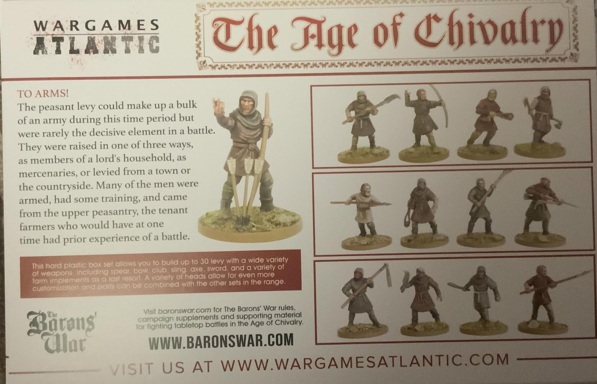 Wargames Atlantic, The Age of Chivalry, Peasant Levy (1100-1350) 28mm Hard Plastic Figures, Neutral, 15.24 cm x 22.86 cm x 7.87 cm - Image 2