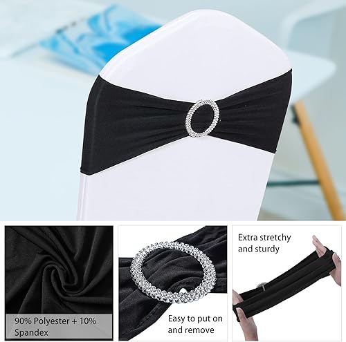 Miniatura 10 de Bandas elásticas para silla, color rosa claro, 25 cintas de elastano, bandas para cubierta de silla con hebilla deslizante para banquetes, fiestas,