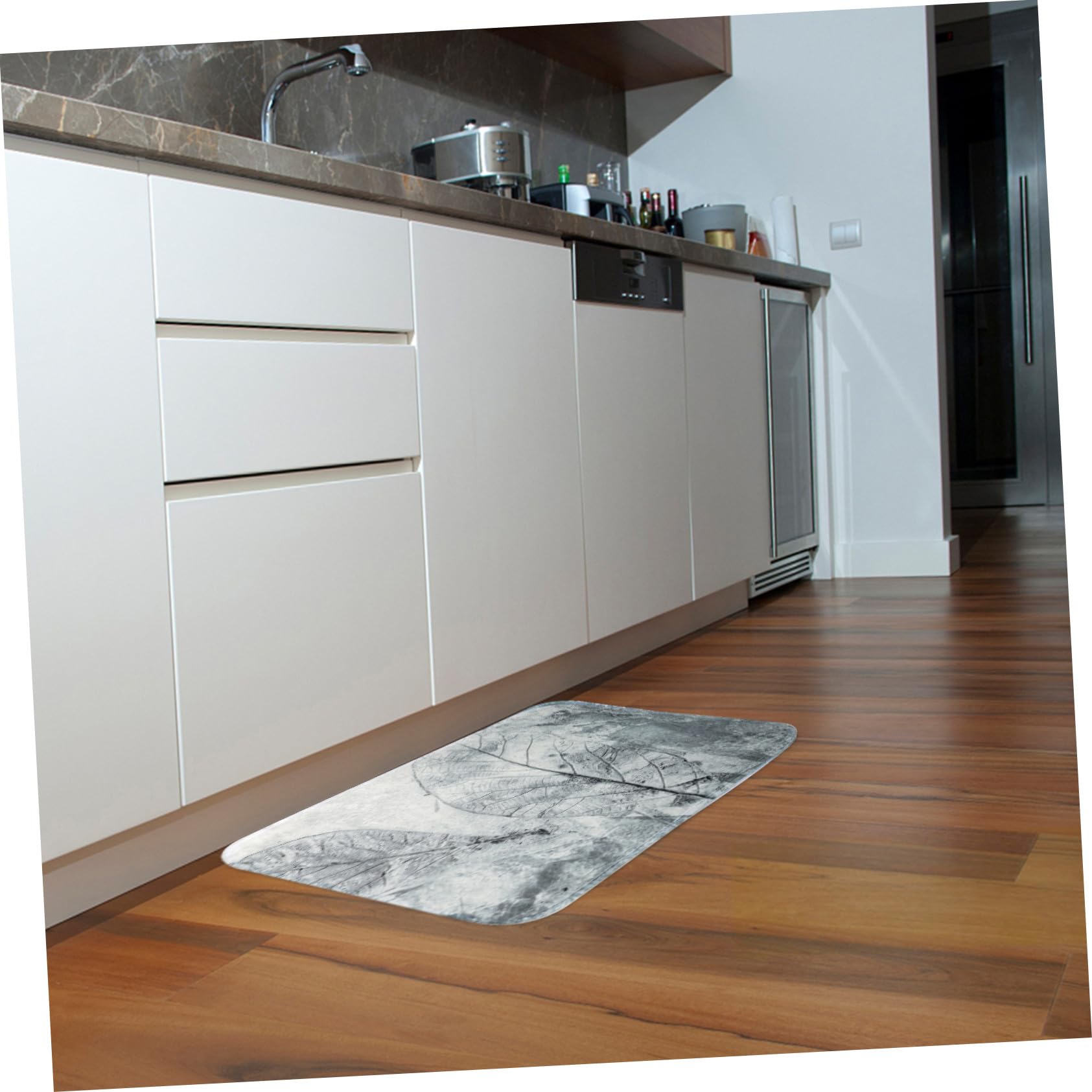 Tappeti Bagno Comodo da Installare e Rimuovere Set 3 Pezzi Stile Retrò Decorazione Foglie, Morbido Poliestere per Ogni Occasione in Bagno