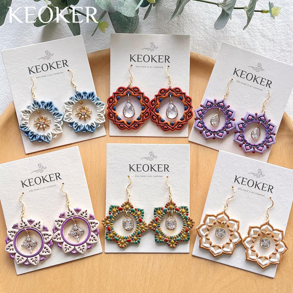 Keoker Mandala Circle Frame Polymer Clay Cutters, 6 Shapes Mandala Clay Earring Cutters for Polymer Clay Jewelry