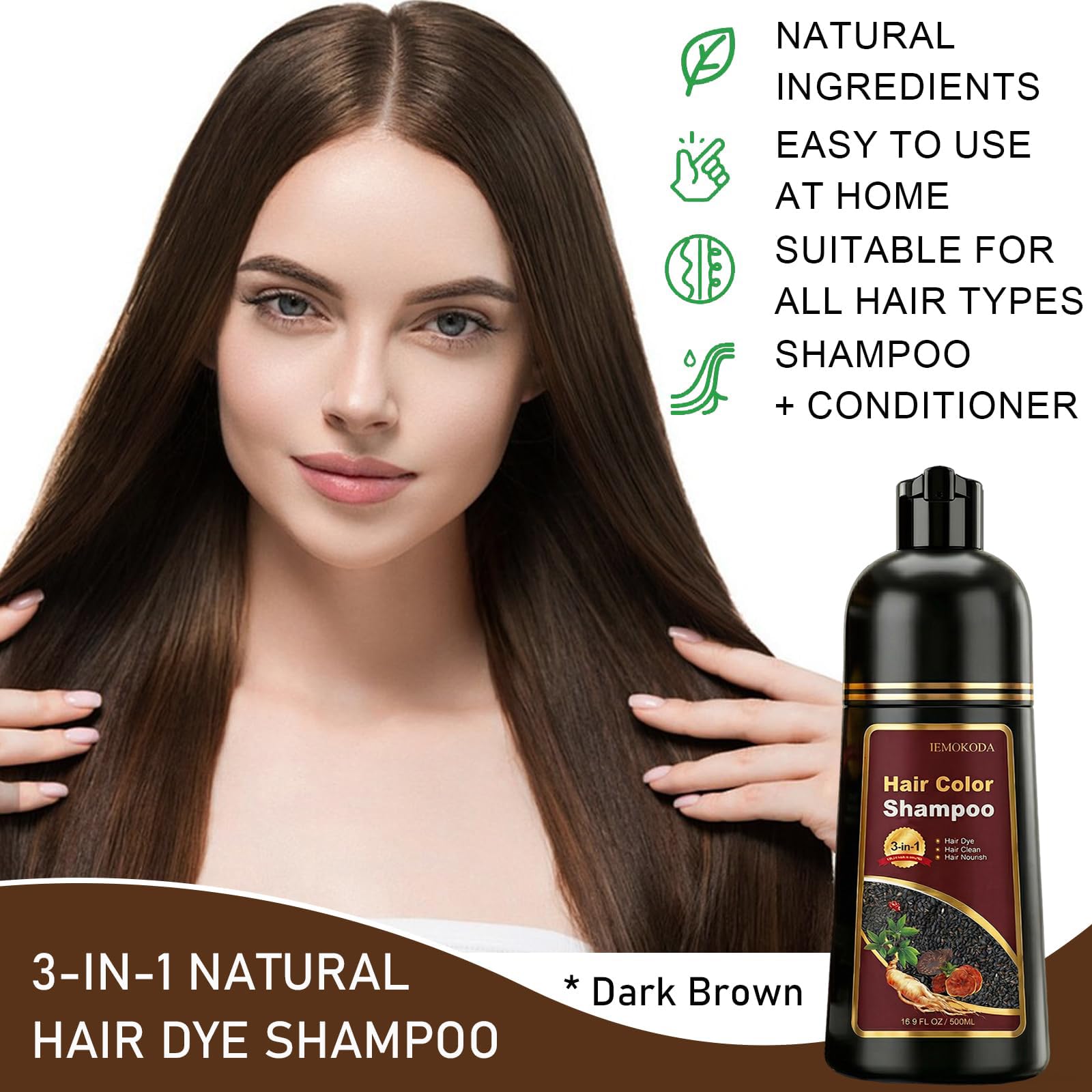 Amazon.com : Dark Brown Hair Dye Shampoo 3 in 1 for Gray Hair