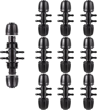 Barbed Tee 1/2 Inch to 1/4 Inch Irrigation Tube Fittings for 1/2 ID x 0.60-0.63 OD 16mm Drip Tubing Anti-Drop Barbed Connectors,6-Way-10 Pcs