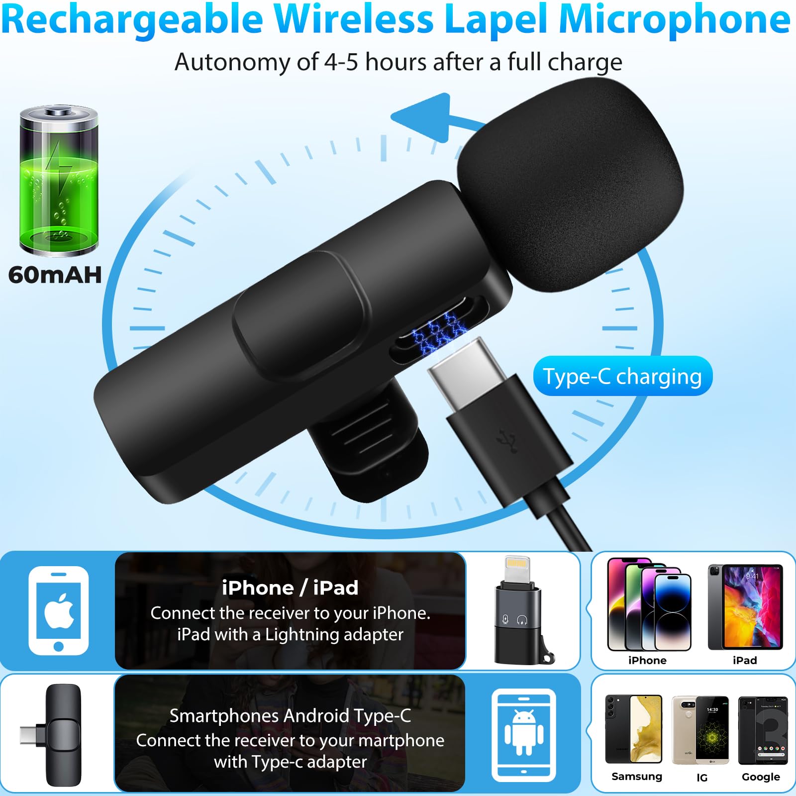 Microfono Lavalier Wireless 4-in-1 - Per IPhone, Android, PC E Video-making - Foto 6