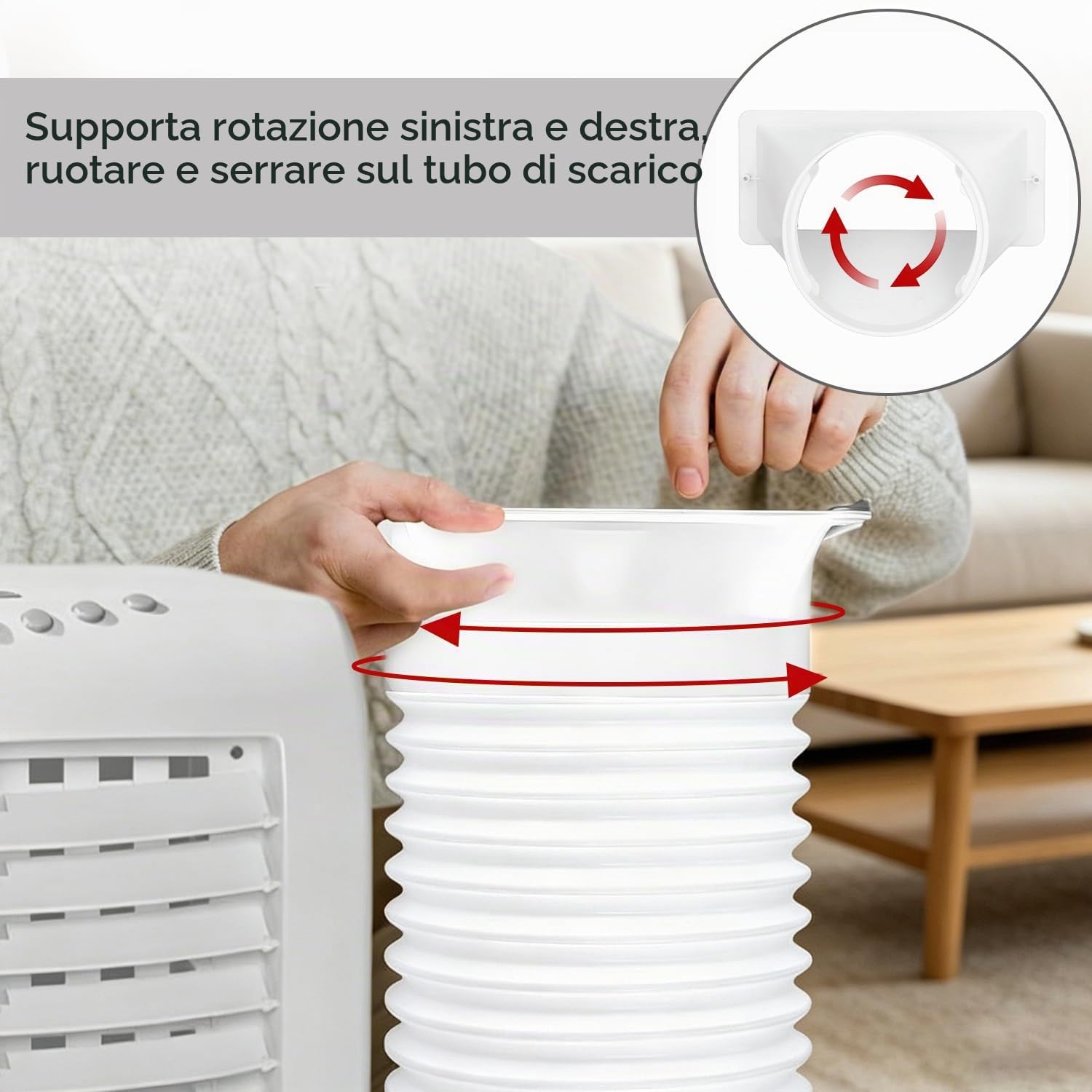 Accoppiatore di Scarico per Tubo Flessibile del Condizionatore D'aria Connettore per Tubo Flessibile Ca Portatile da 5 Pollici Filettatura in Senso Orario E Antiorario Adattatore per Tubo Flessibile