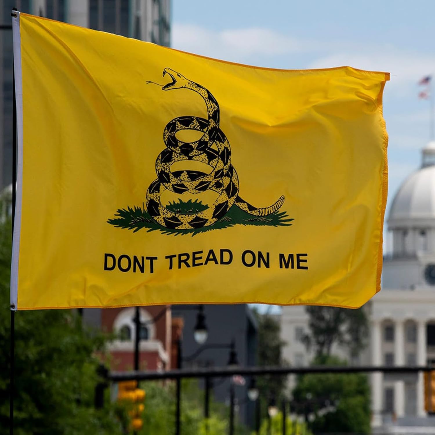Double Sided Gadsden Flag 4x6 Outdoor- UV Fade Resistant 3Ply Dont Tread On Me Flags Banner- Libertarian Flag Canvas Header with Powerful Snake