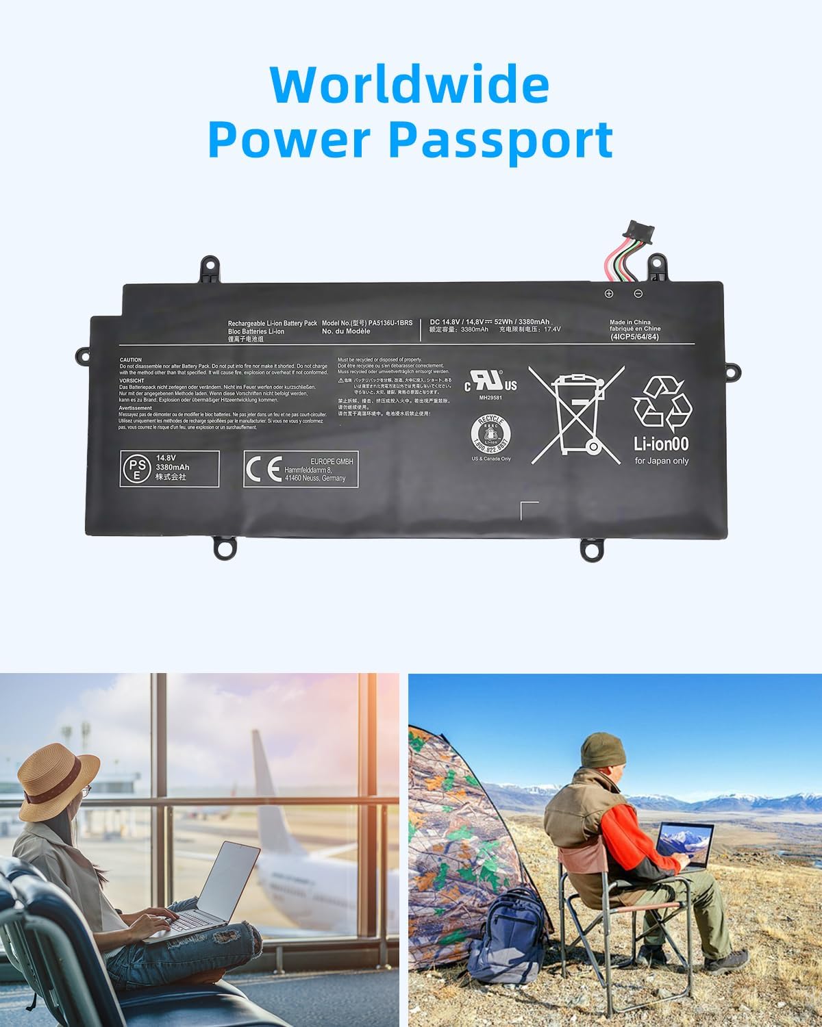 52Wh PA5136U-1BRS 14.8V 3380mAh Laptop Battery Replacement for Toshiba Portege Z30 Z30-A1301 Z30-A Series High Performance