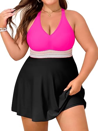 NIeyook Womens Plus Size Swimsuits 2 Piece Color Block Tankini Tummy Control Bathing Suits with High Waist Shorts 2026