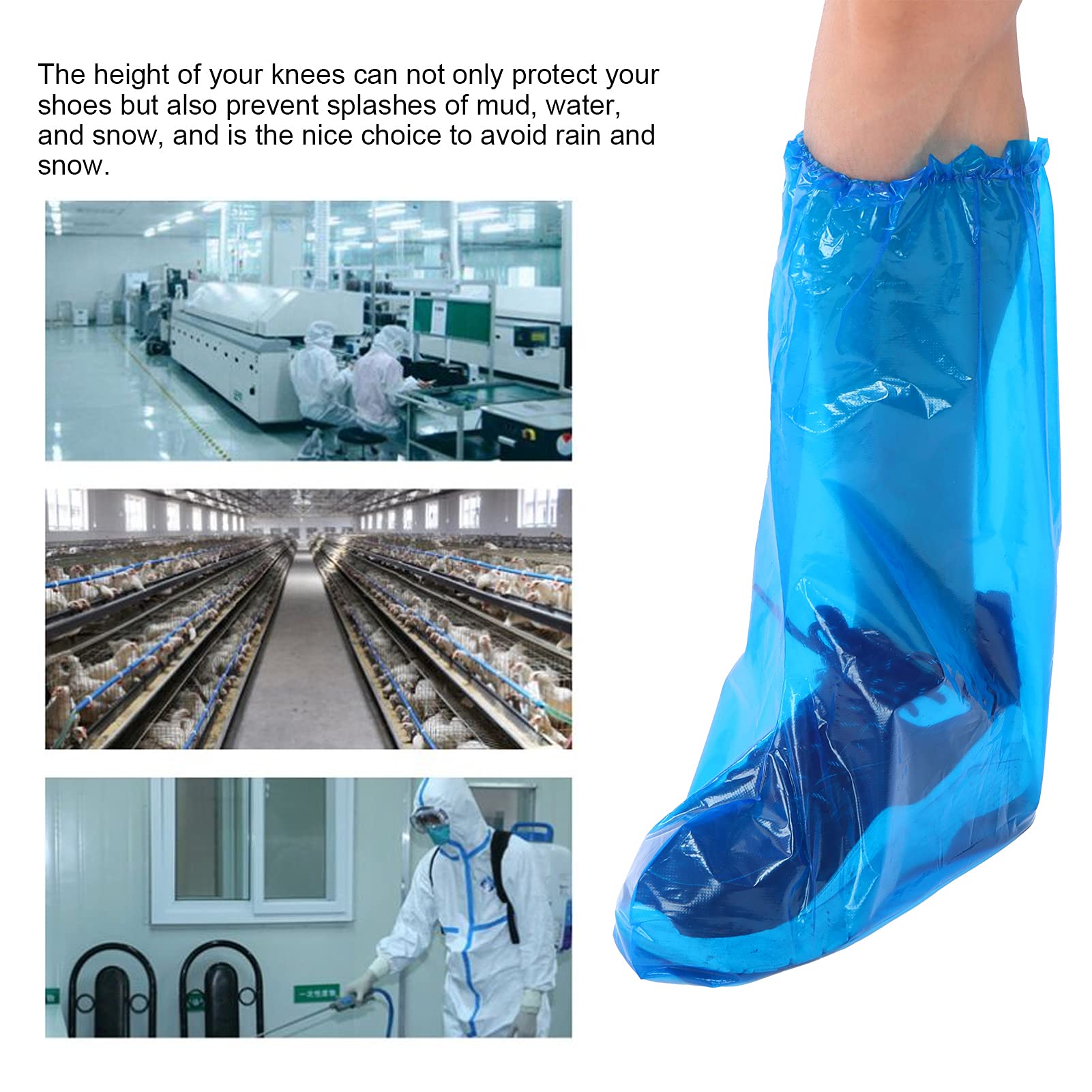 Cryfokt Copriscarpe Monouso Pieghevoli, Coperture Antiscivolo con Apertura Ampia, per Uso Interno e Protezione Pavimenti | Copriscarpe alti con elastico, spessi e usa e getta, per pioggia, e fattoria