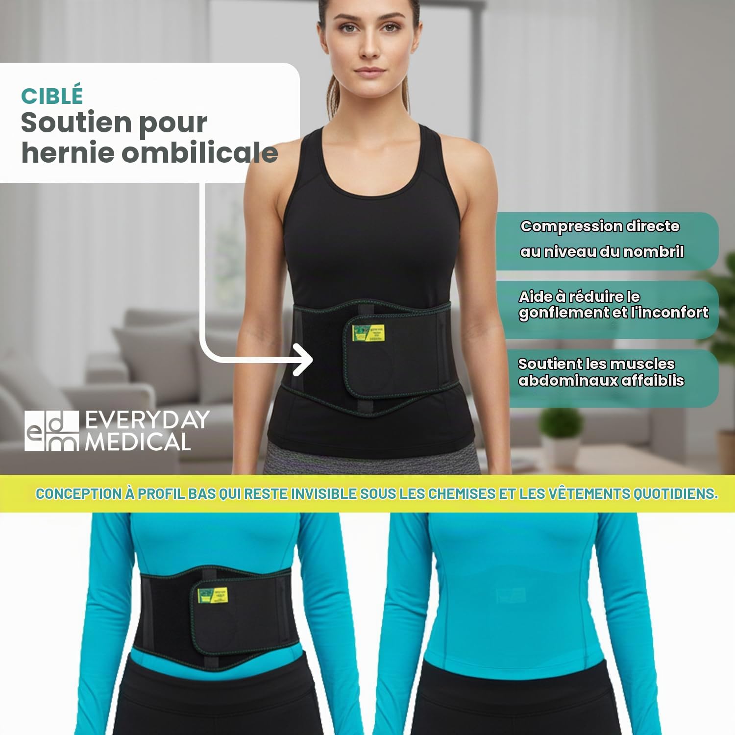 Everyday Medical Ceinture hernie inguinale | Bandage herniaire extra-large & confortable | Ceinture de contention pour hernie ombilicale| Ceinture médicale pour femme et homme – dispo en 2 tailles