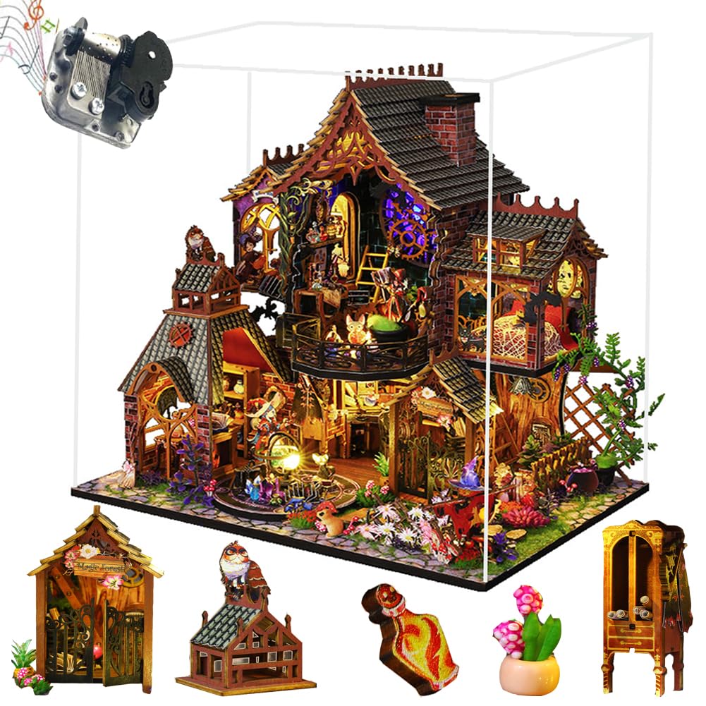 DIY Holzpuzzle Architektonisches Modell 3D Mini Puppenhaus Möbel Kit mit Musikbewegung und LED-Lichtern Kreativraum Bestes für Erwachsene Geschenk (ES015)