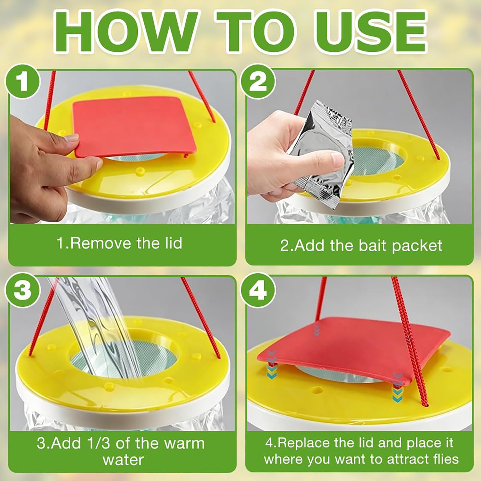 Trappola per mosche per esterni con borsa per esche, resistente alle intemperie e facile da appendere, ideale per giardino, patio, campeggio