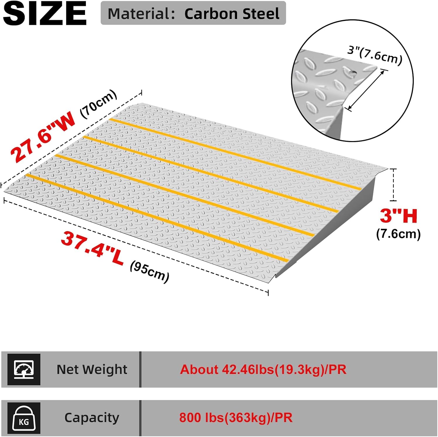 Shed Ramps, 27.6" x 37.4" Threshold Ramps for Doorways Home Steps, 800 Lbs Capacity Anti-Slip Portable Ramps for Garages, Barns, Metal Motorcycle Ramp for Wheelchairs, ATV, Lawnmower, Golf Cart 27"L x 37"W 1