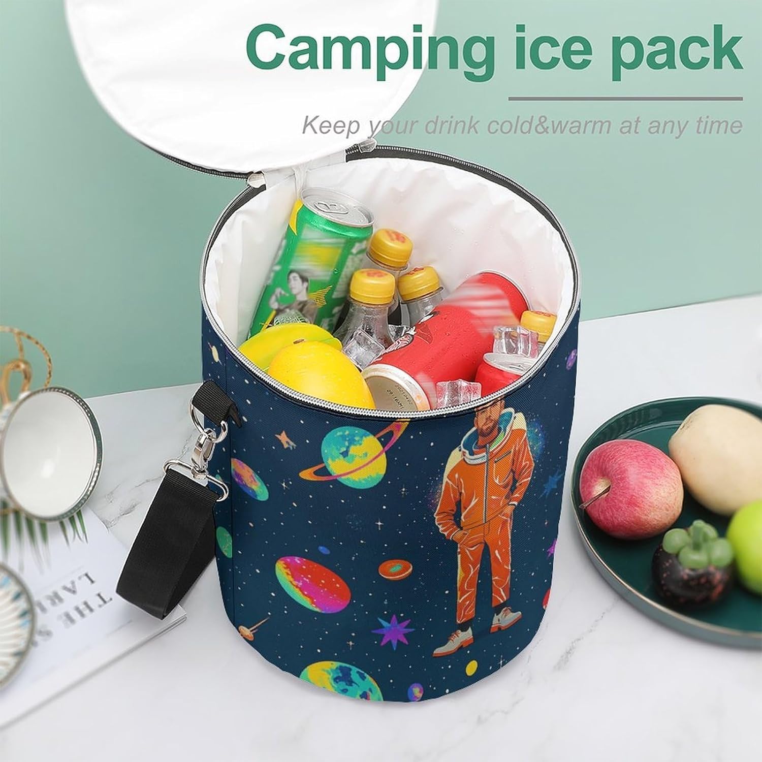 Cool Man in Outer Space Galaxy Lunch Bag 15L, Insulated Picnic Basket with Leakproof Design - Large Cooler Tote for Camping, Beach, Hiking & Groceries