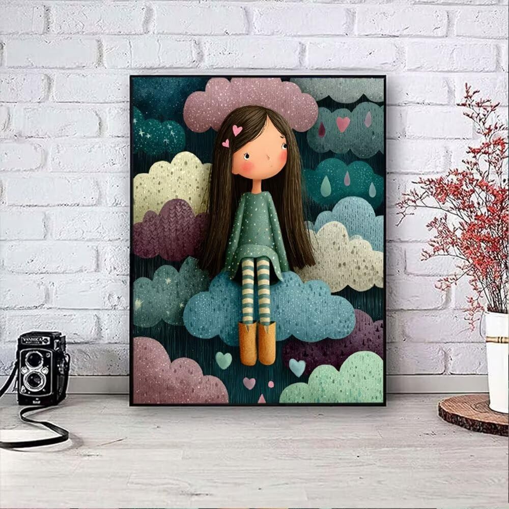 Chmury Dziewczyn Diament Malarstwo Dorosłych Zestawów, 5D Wiertła Okrągłe Diamenty Malarstwo Dzieci Malarstwo, Diamant Art Haft Cross Stitch Obrazy, Mozaika Sztuka Do Dekoracji Ściany 70x90cm HJ8-731