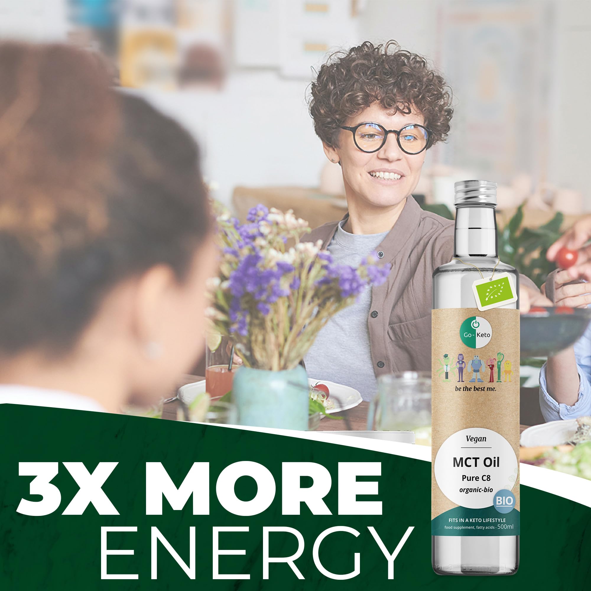Go-Keto MCT Oil C8 BIO, 500ml - Huile MCT C8 de première qualité à base d'huile de coco BIO, parfaite pour un régime céto, idéal pour le Bulletproof Coffee ou le Keto Shake, huile TCM, Low Carb