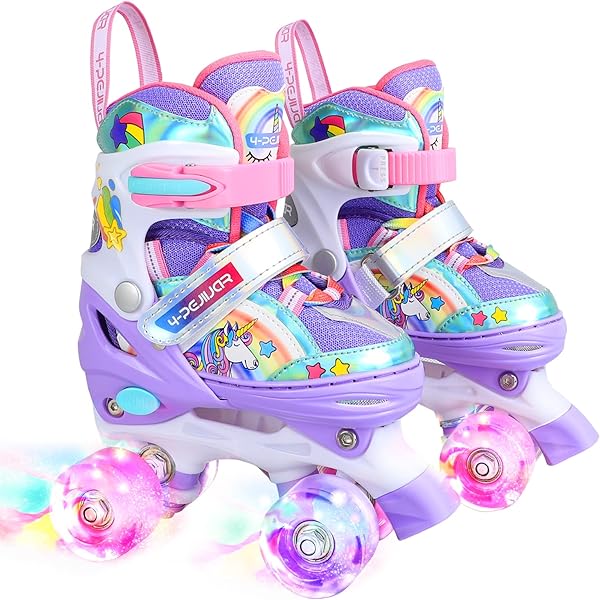 Patines Unicornio para Niños Patines Roller Quad Ajustables con Ruedas Luminosas para Niñas y Niños Principiantes - 1