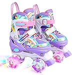 Rainbow Unicorn Kids Roller Skates for Girls Boys Toddler Ages 8-12,4-Pejiijar Adjustable Roller Shoes with Luminous Wheels for Birthday Xmas Gifts.