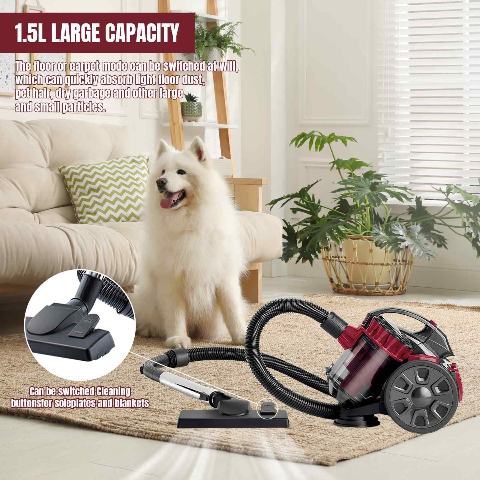 WIWOLER Zyklon Staubsauger Beutellos, 2600W Bodenstaubsauger mit Kabel | 1.5L Staubbehälter, 5m Aktionsradius, leises Design, Multi-Zubehör, für Hartböden, Teppiche & Tierhaare