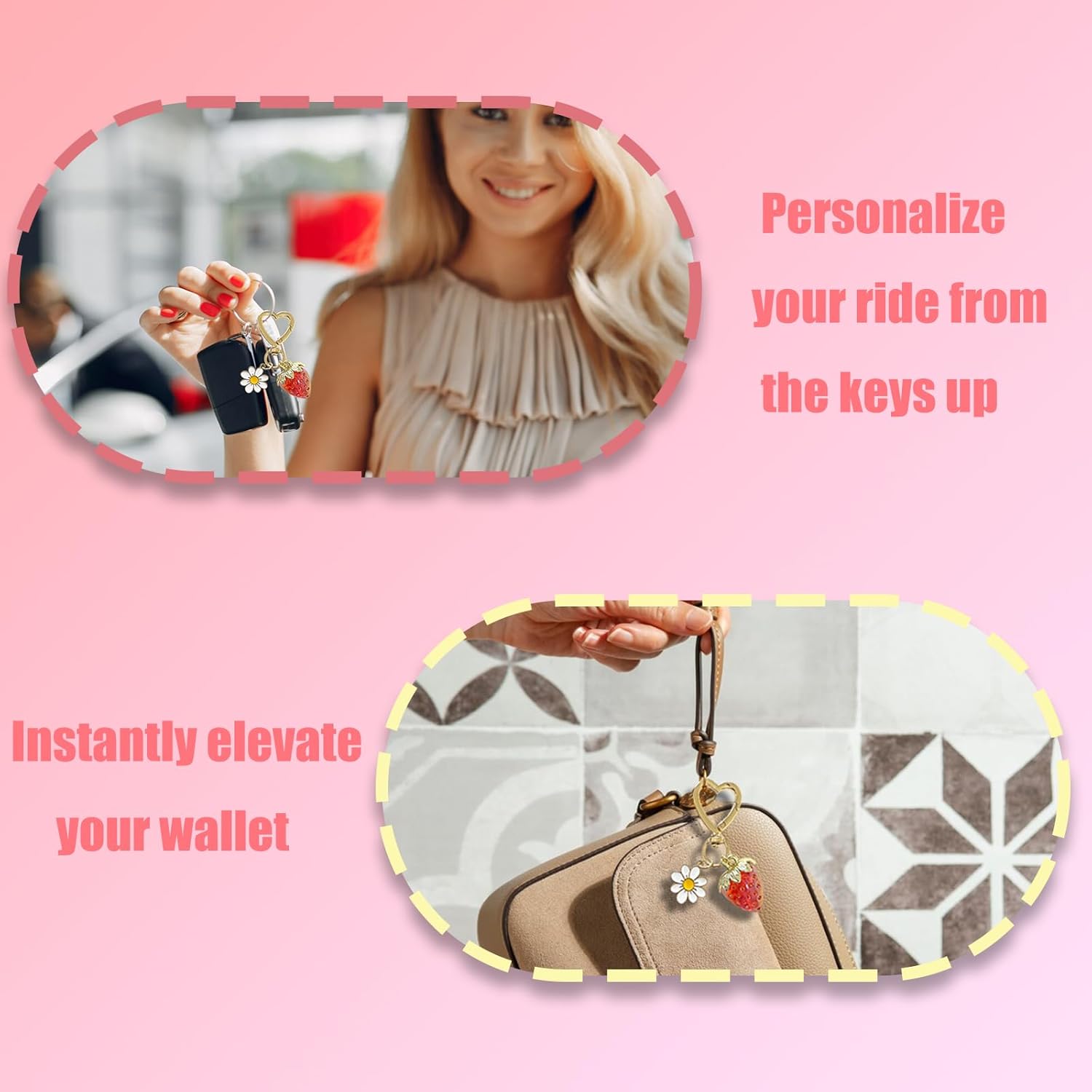 Strawberry Keychain Cute Gifts For Women Girls Bag Purse Handbags Backpacks Charm Fruit Heart Flower Daisy Key Chains Charms Accessories - Image 4