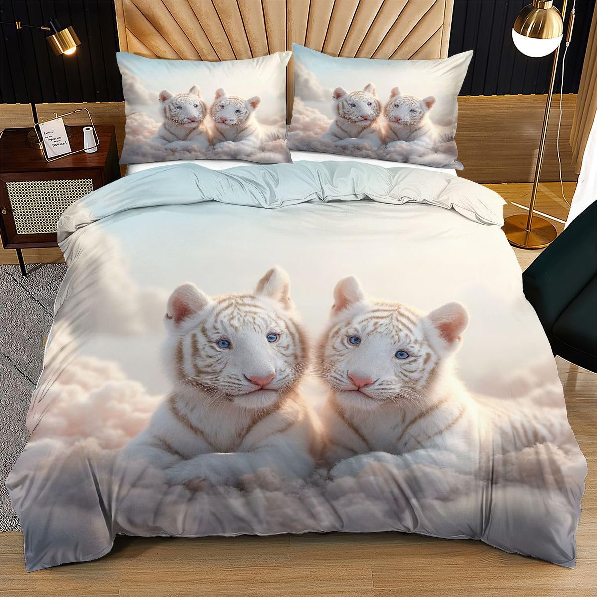 Funda nórdica de tigre blanco para renovar tu dormitorio King con suavidad y confort