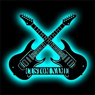 Personalized Guitar Music Metal Wall Art Custom Guitar Player Name Sign with Led Lights Guitar Shape Neon Sign Rock and Roll Guitar Light up Sign Guitar Musician Gifts,Guitar Metal Sign-6