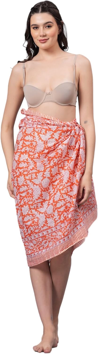 100% Cotton Printed Women's Sarongs Beach Wrap Sheer Bikini Wraps Cover Ups for Swimwear Sarong Pareo Skirt Swimsuit Coverups Long Bathing Suit Scarf (73" x 44") - Image 4
