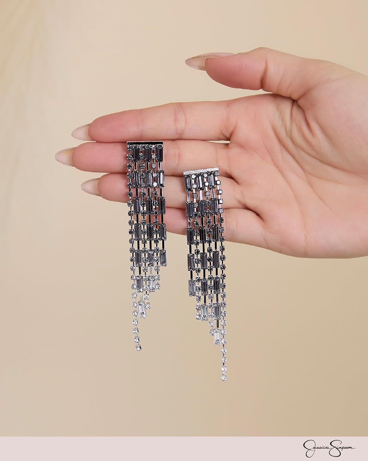 Jessica Simpson Dangle Chain Earrings for Women, Silver or Gold-Tone Valentines Earrings with Crystals - Image 3