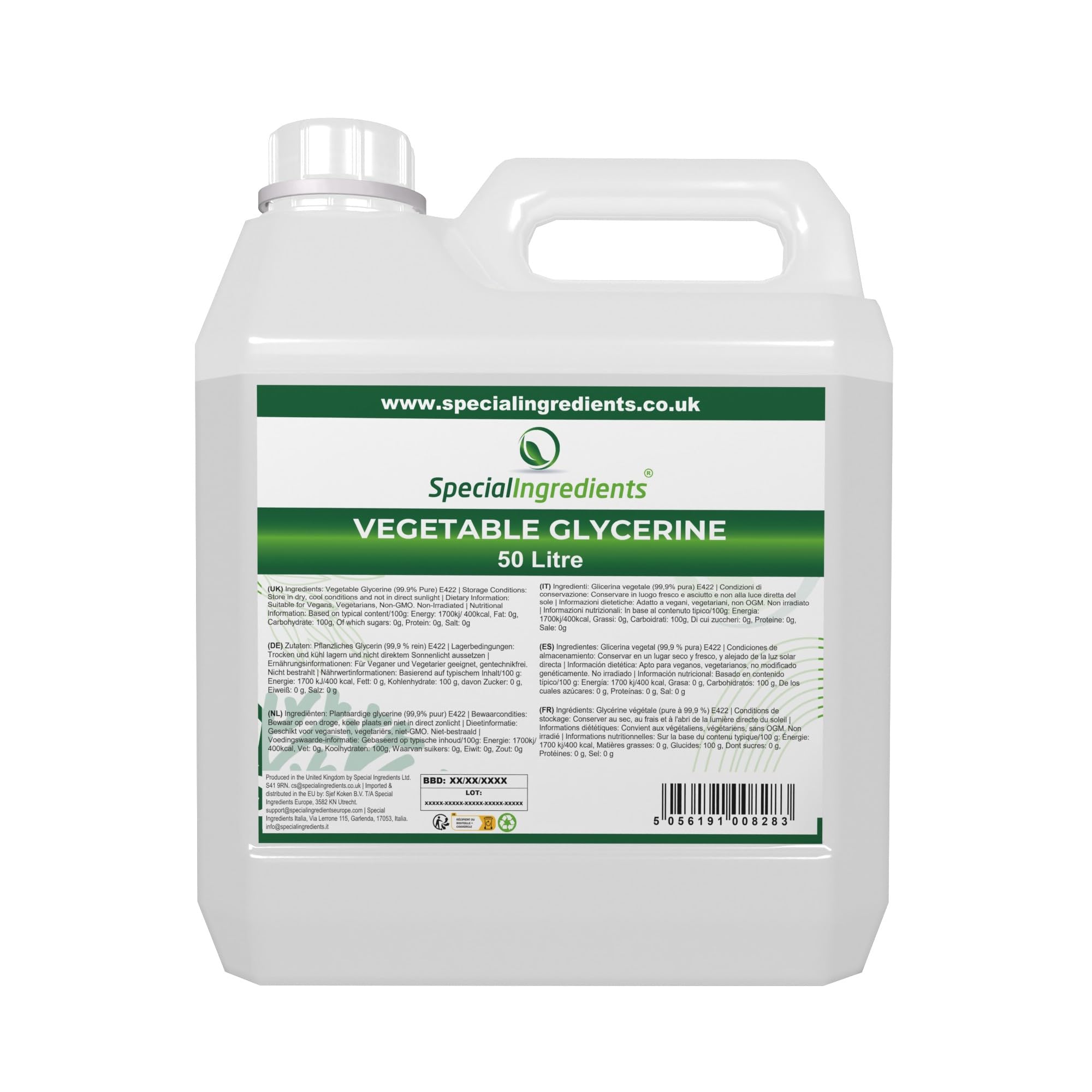 Vegetable Glycerine 50 Litre - Premium Quality Food Grade, Vegan, Non GMO, Natural Humectant, Fragrance Free - Recyclable Container