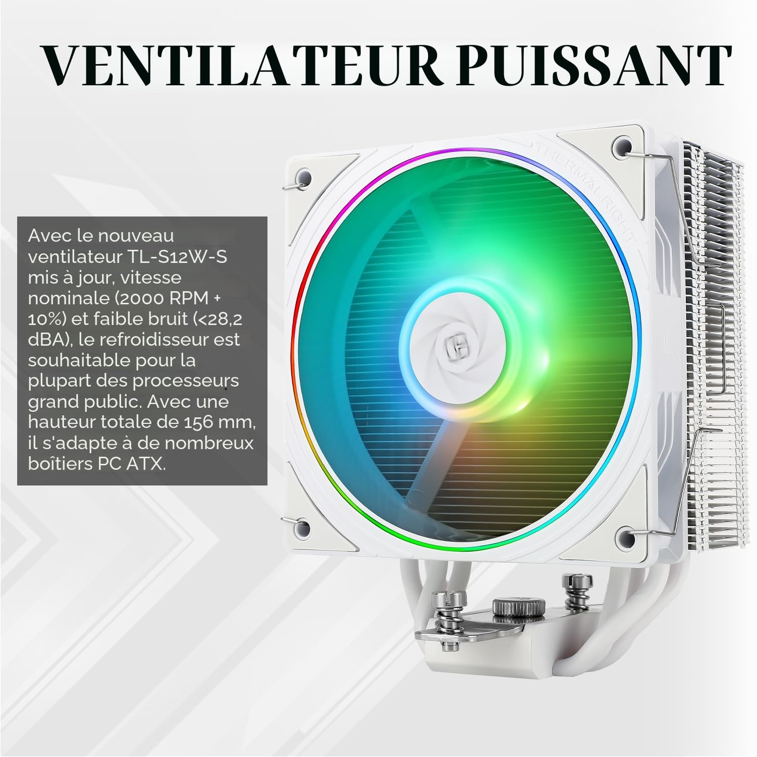 Thermalright Assassin Spirit 120 EVO Refroidisseur de processeur ARGB blanc, 4 caloducs, avec ventilateur TL-S12W-S PWM silencieux, compatibilité AMD, AM4, AM5, Intel 1700, 1150, 1151, 1200