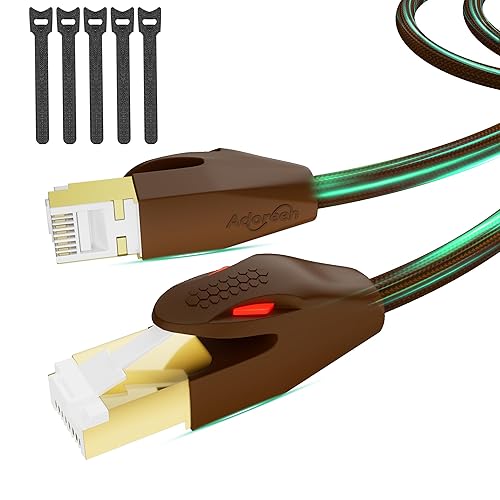 Miniatura 10 de Adoreen Cable Ethernet CAT 8 de 8 pies, color blanco, de alta velocidad de 40 Gbps 2000 Mhz, cable de Internet blindado S/FTP 26 AWG trenzado