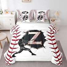 Erosebridal 7 Piece Letter Z Baseball Bedding Set Twin Size, Cozy All Season Comforter with Fitted Sheet 2 Pillowcases & 2 Shams, Machine Washable Baseball Print Bed Set for Kids Room or Dorm