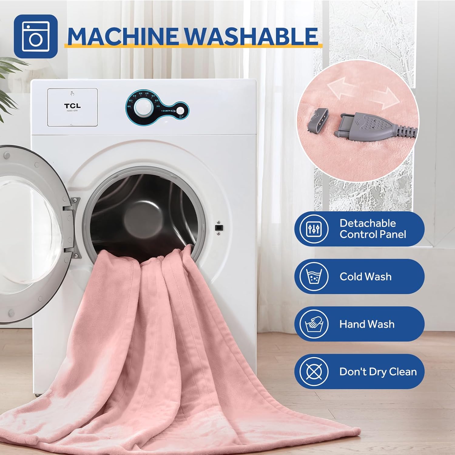 Sealy Heated Blanket Electric Throw 50"x60", Soft Double Flannel Electric Blanket with 6 Heat Levels & 2-10 Hours Auto Shut Off, Machine Washable, Even Heat Distribution, Pink - Image 7