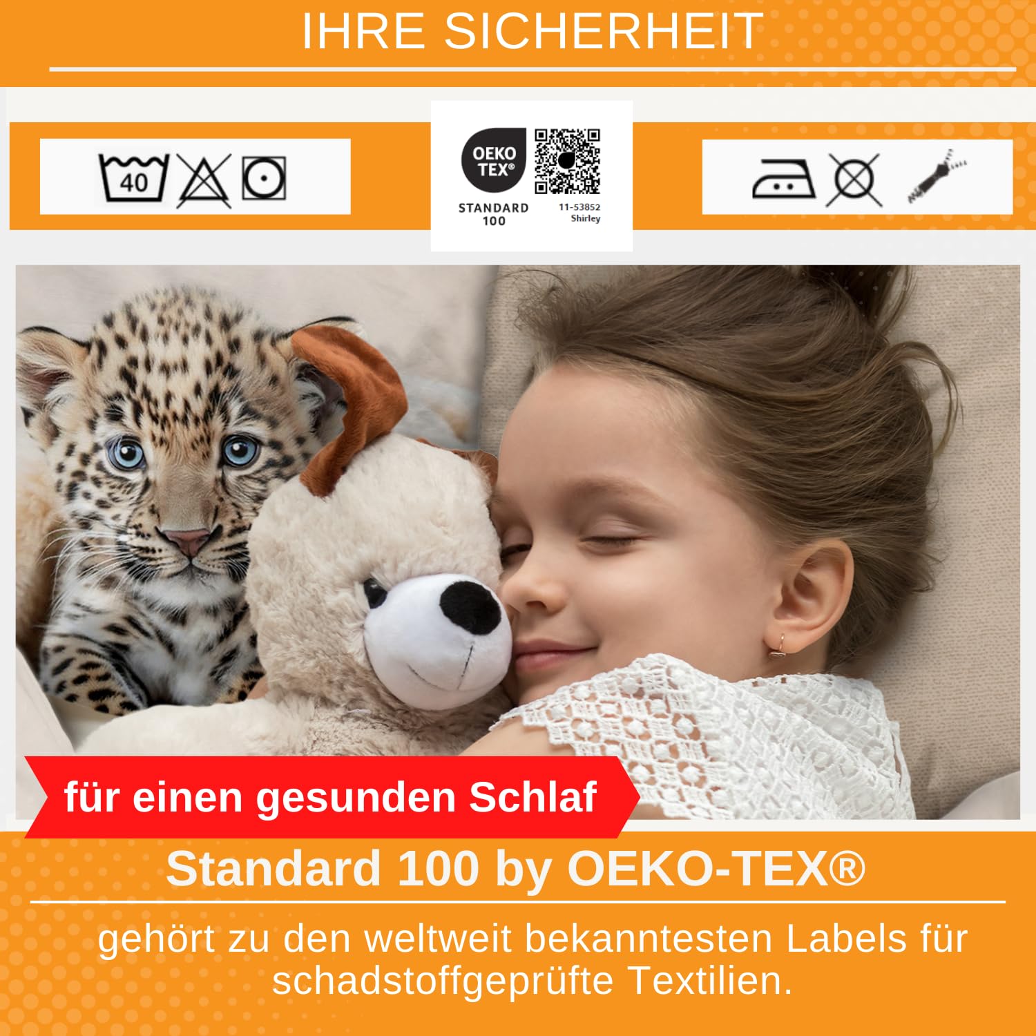 Aminata kids Bettwäsche 135x200 cm Leopard Safari Tiermotiv 100% Baumwolle für Kinder und Jugendliche mit Reißerschluss Geschenktipp Jungen Mädchen