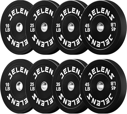 Miniatura 19 de Juego de Placas de Peso para Barra Olímpica JELENS, Juego de Pesos de Goma de 2 Pulgadas Negro/Colorido para Entrenamiento de Fuerza y Levantamiento