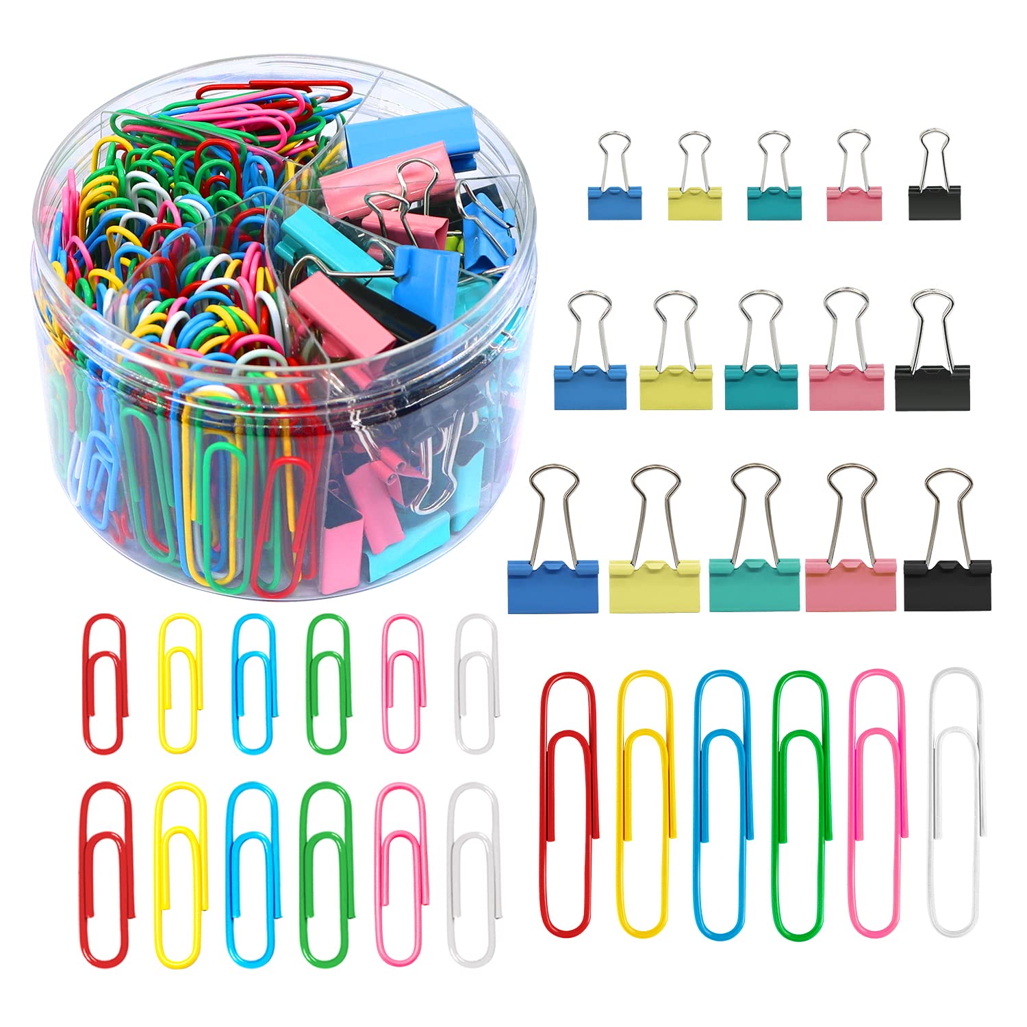 Paper Clips Binder Clips Set, Paperclips Large Medium and Small, 320PCS Colored Paper Clips and Binder Clips Assorted Sizes for Home Office School