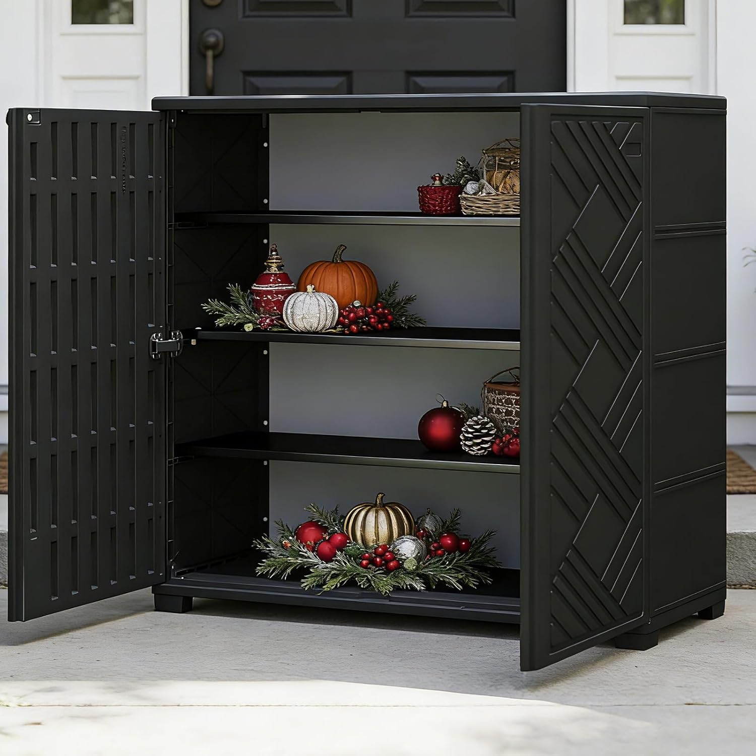 Large Outdoor Storage Cabinet in Black, 34x15x34 Inchs - Waterproof UV-Resistant Outdoor Cabinet for Patio, Garden & Indoor, Organize & Storage for Shoes, Mops, Garden Tools -No Divider