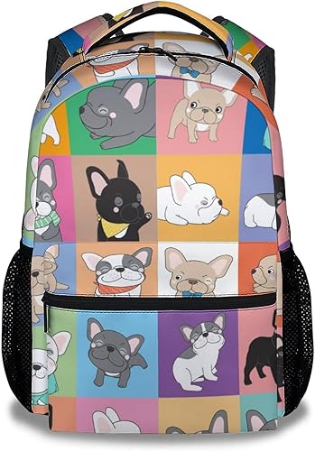 Mochila de bulldog francés para niñas y niños, mochila escolar de 16 pulgadas con correas ajustables, bolsa de viaje duradera, Bulldog5, Classic