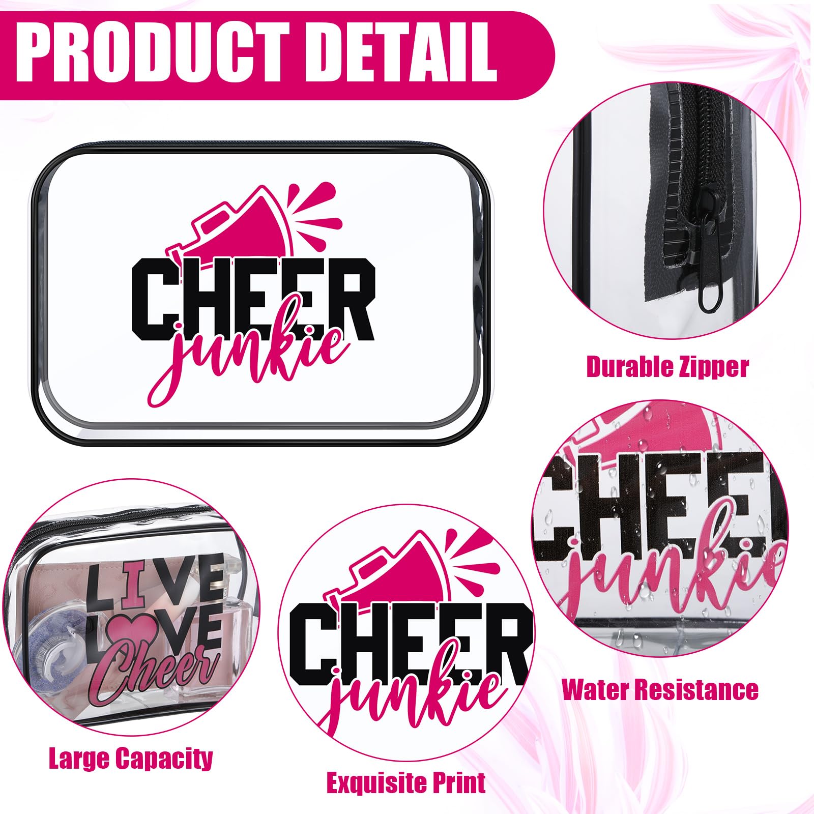 Abbylike 24 trousse impermeabili per cosmetici, 17,8 x 11,9 x 6,1 cm, trousse per cosmetici, articoli da toeletta con cerniera, custodia trasparente con cerniera per donne, Natale., Cheerleader