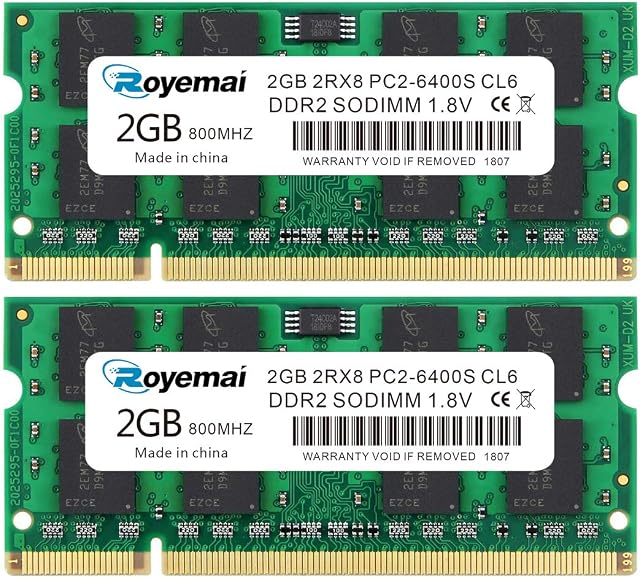 ROYEMAI 4GB Kits (2x2GB) PC2-6400s DDR2 800MHz 2RX8 CL6 1.8V RAM Laptop Memory Upgrage