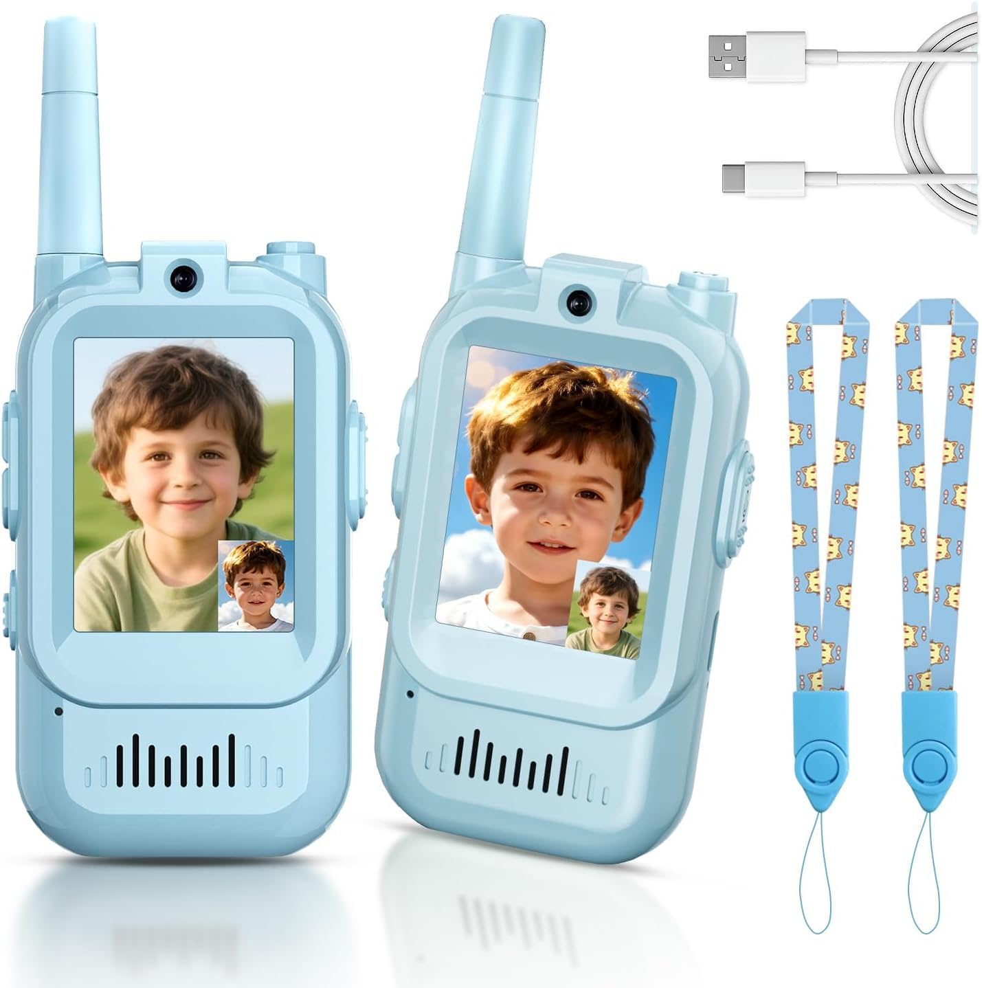 Set di walkie-talkie video per bambini da 2 pezzi Intercomunicazione visiva genitore-figlio Giocattolo interattivo educativo con fotocamera HD e funzione modificazione della voce Ideale giochi in casa