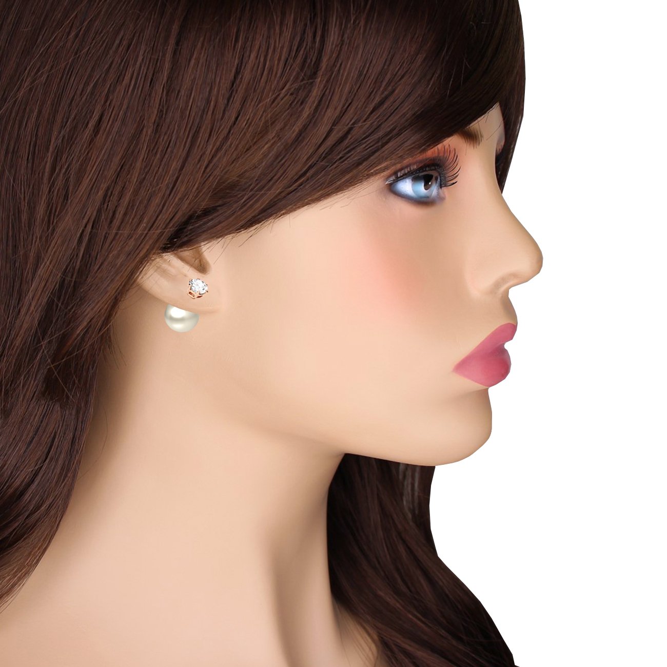 Ohrstecker Doppel Ohrringe 750er Roségold Vergoldet Zirkonia 6mm Perlen Weiß 10mm, Damen Perlenohrringe Glitzer Stein Front Back Set Rose Gold Schmuck